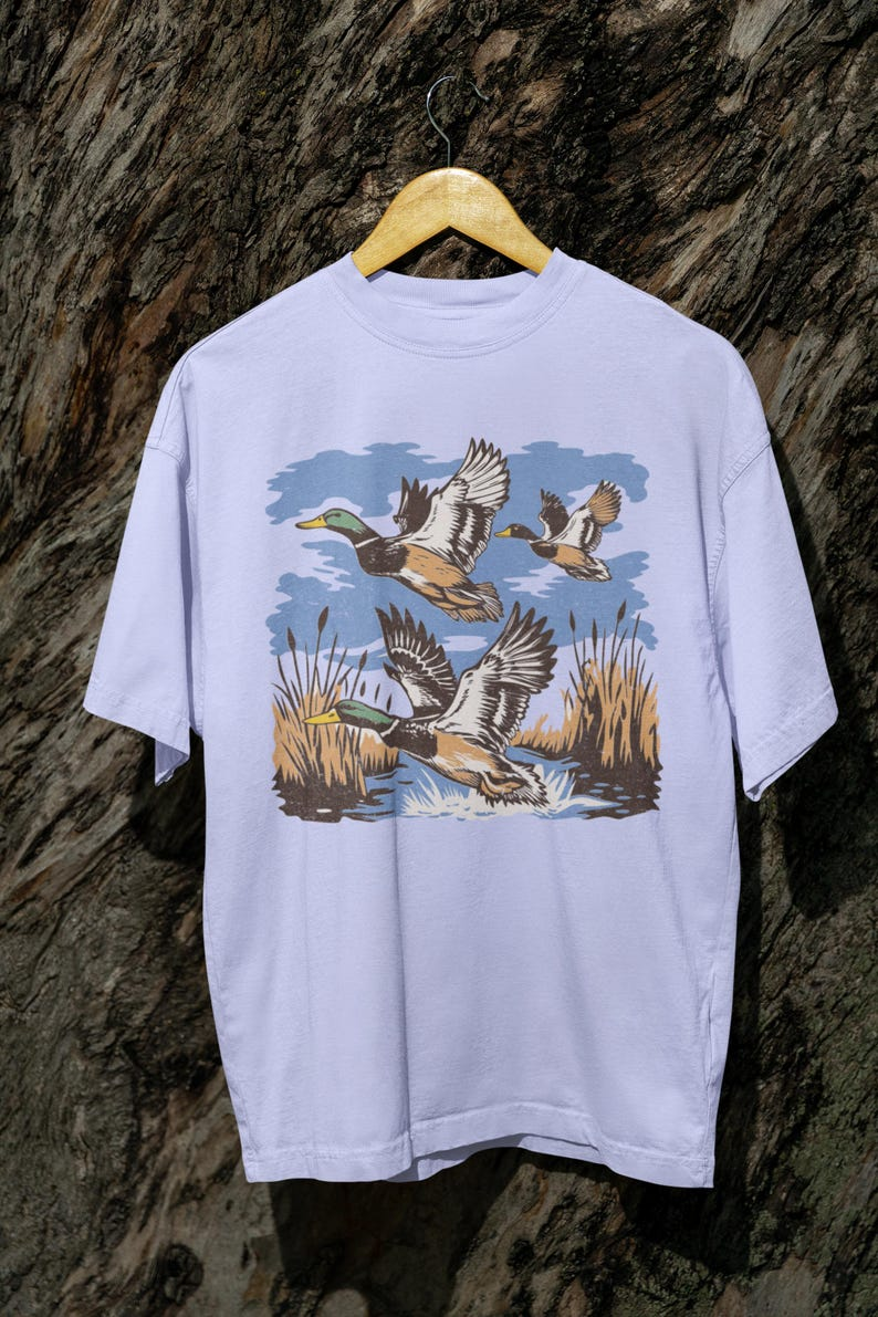 Vintage Mallard Duck Flying Over Pond Graphic T-Shirt